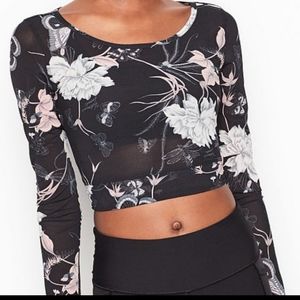 Victoria's Secret XS Sheer Floral Butterfly Mesh Crop Top Shirt